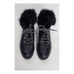 Faux Fur Leather Ankle Boot